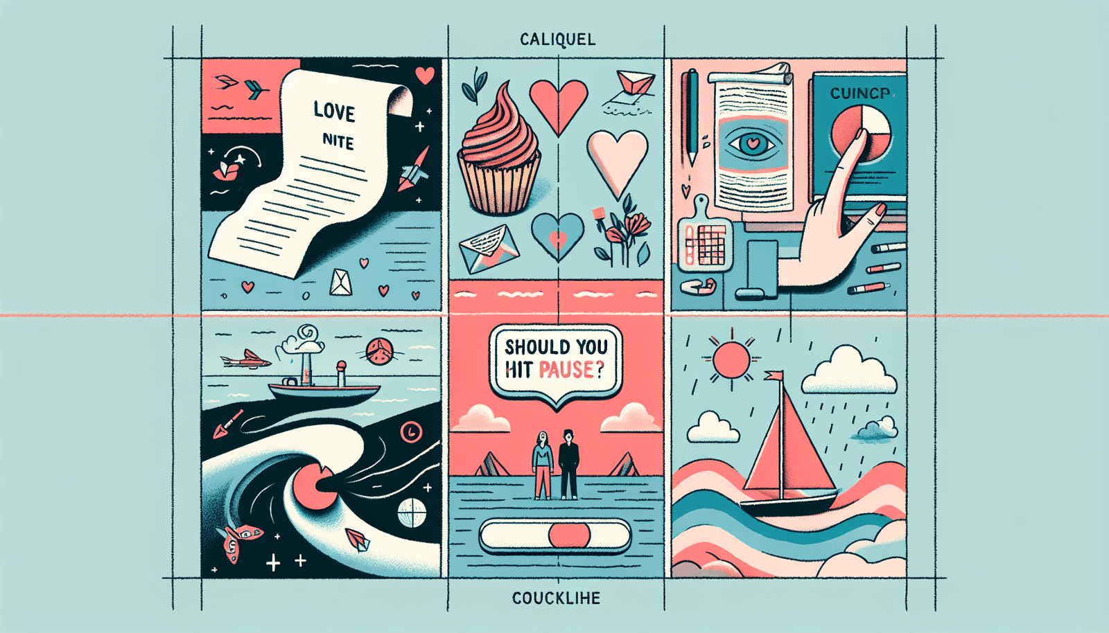 A humorous illustration depicting a couple in an awkward romantic moment.