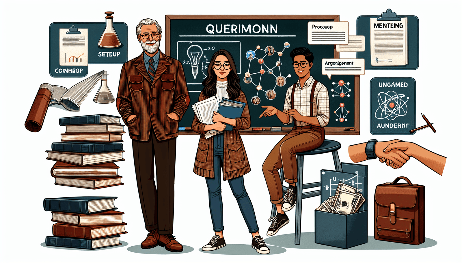 A humorous depiction of a mentor and student in an unexpected financial arrangement.