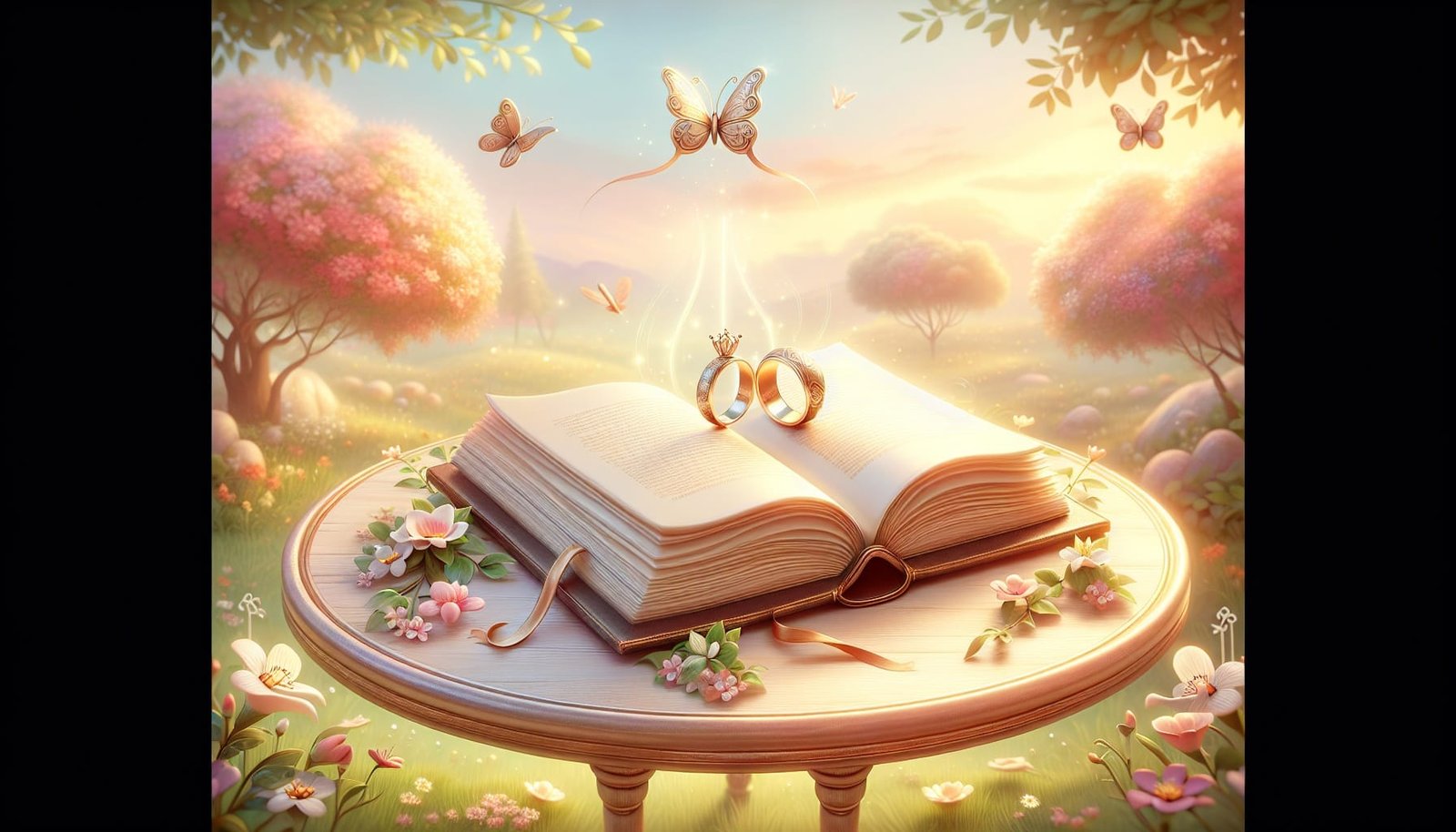 An open wedding book with rings on top, symbolizing the journey to marriage.
