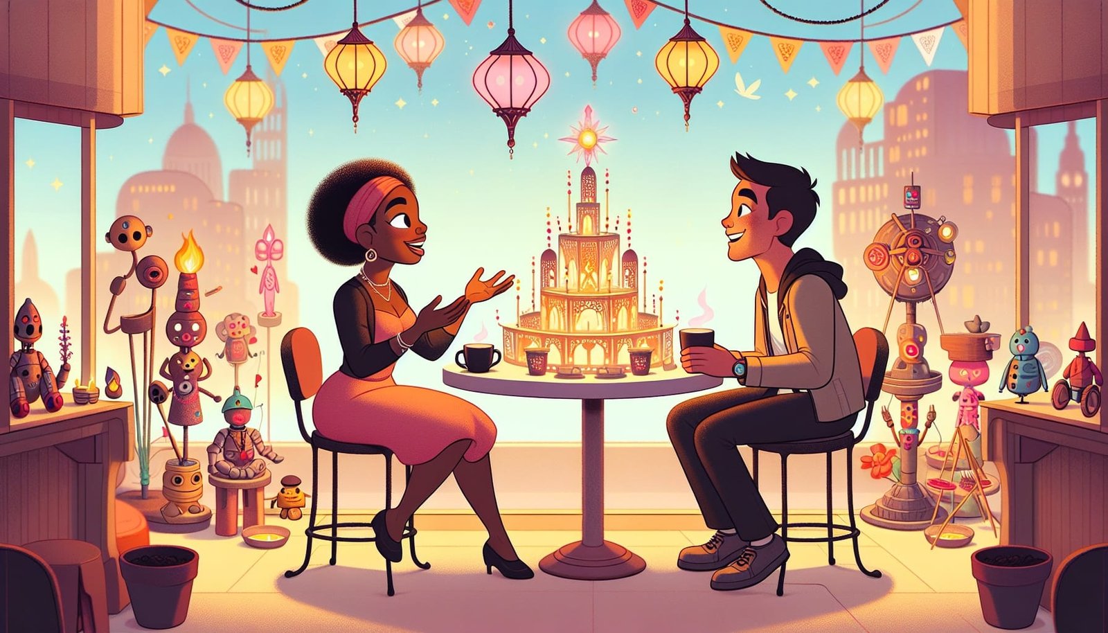 Person animatedly talking about Burning Man on a date.
