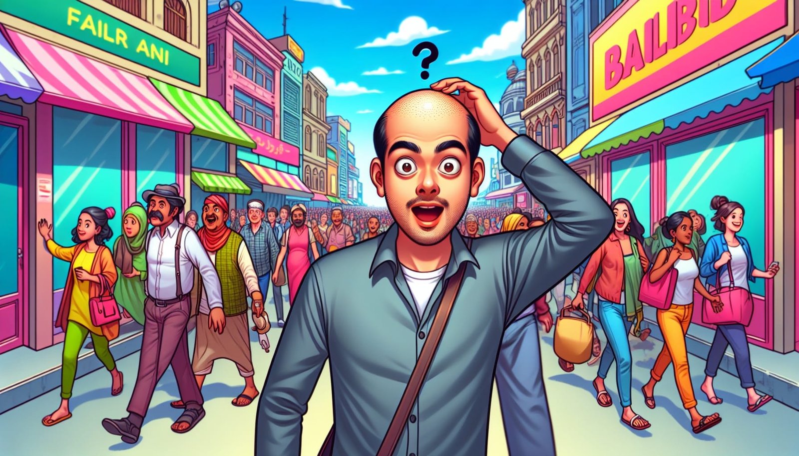 A young man with a noticeable bald spot, looking surprised.
