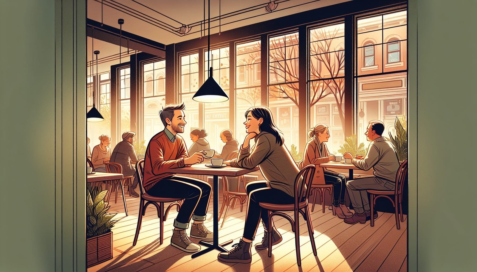 A person casually socializing at a local café, symbolizing genuine connections.